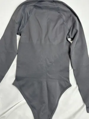 OQQ Ribbed Long Sleeve Square Neck Bodysuit Grey Size S thumbnail 2