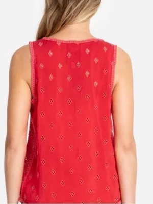 Johnny Was Luanna Red Eyelet Scoop Neck Tank Blouse thumbnail 2