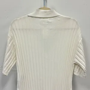 NWY H&M Women's‎ Cream Ribbed Knit Polo Shirt Short Sleeve V-Neck Top Size Small thumbnail 5