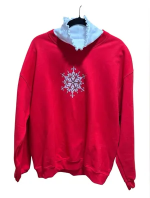 PFI Fashions Red Snowflake Sweatshirt – XL Vintage Holiday Embellished Pullover thumbnail 1