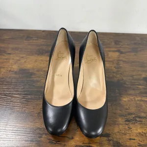 Christian Louboutin Donna 85 Black Leather Silver Spike Block Heel Pumps 35.5 thumbnail 4