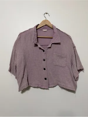 POL Gauze Purple Boho Top Size Small Cropped Oversized Cotton Beach thumbnail 2