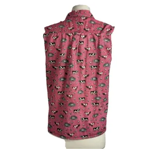 Country Chic Sleeveless Button Up Farm Print Vtg Cotton Cows Chicken Red thumbnail 7