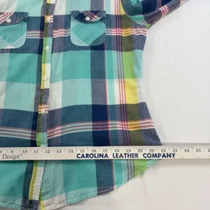 American‎ Eagle Outfitters Teal Plaid Button Down Shirt Womens Large L/G Cotton thumbnail 7
