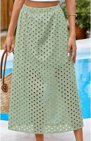 Amazon Long Cotton Eyelet Beach Maxi Skirt for Women thumbnail 1