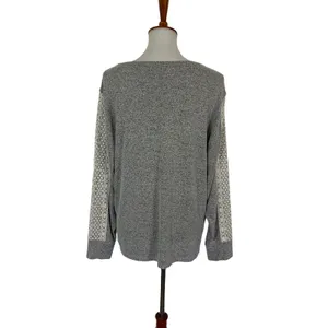 Anthropologie Flora Nikrooz Gray Knit Top‎ L Lace Sleeve Pullover Loungewear Casual Cozy Shirt thumbnail 3