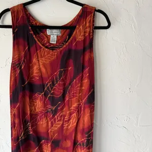 Jane Ashley Dress Vintage Large Red Orange Leaf Print Fall Sleeveless Maxi Boho‎ thumbnail 3