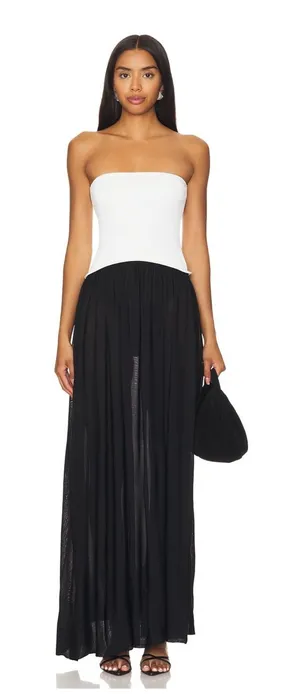 Solid & Striped Sasha Strapless Dress in Optic White Noir Black thumbnail 1