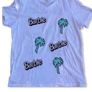 Mattel Barbie Employee Promo ONLY t Shirt Logo & Palm Tree white women V Neck S thumbnail 3