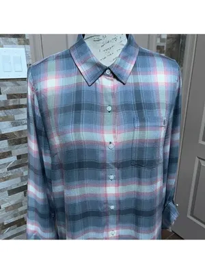 TOMMY Hilfiger women button down shirt top blouse plaid Sz M thumbnail 7