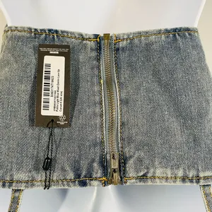 PrettyLittleThing Petite denim lace-up corset top thumbnail 9