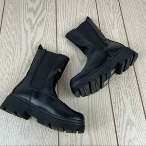 H by Halston Rio Lug Sole Tall Chelsea Boots US6/EUR36.5 Black Vegan Leather $125 thumbnail 5