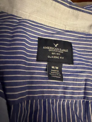 Blue Pinstripe American Eagle long sleeve work shirt thumbnail 3