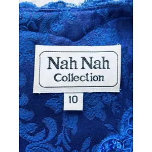 Vintage Nah Nah Collection Beaded Jacket Dress Womens 8 Navy Blue Pleated Lined thumbnail 13