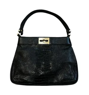 Vintage Ann Taylor Black Croc Embossed Leather Shoulder Bag Brass Hardware 90s thumbnail 1