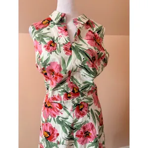 Tahari Floral Midi Dress Womens 12 Pink New Sleeveless Linen Blend Collared‎ thumbnail 9
