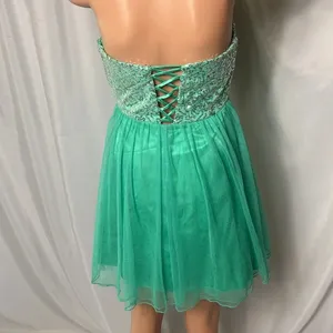 Sequin Hearts Green Strapless Sequin Tulle Fit Flare Dress Lace Up Back Size 5 thumbnail 5