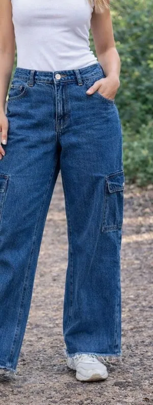 Edikted Blue Wide-Leg Cargo Jeans thumbnail 1