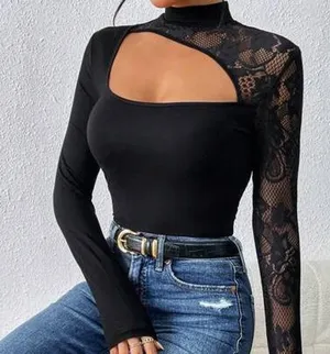 SheIn Lace Long Sleeve Top thumbnail 1