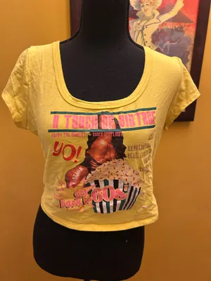 SheIn Bright Yellow Crop Top “Touch of Vintage” Crop Baby Tee XL thumbnail 1