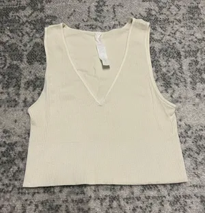 Off-White Seamless Ribbed V-Neck Tank thumbnail 1