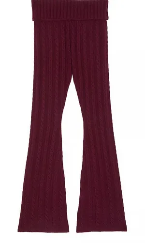 Pink Collegiate Cable-Knit Foldover Flare Pants‎ thumbnail 1