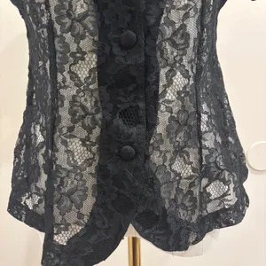 VTG 80s Victorias Secret Gold Label Black Floral Lace Sheer Lingerie Top‎ Small thumbnail 5
