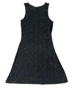 Vintage Y2K Little Black Sparkle Dress Sz XS Slinky Glitter Formal Wedding Guest thumbnail 1