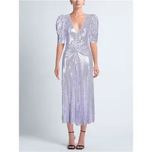 NWT ROTATE Birger Christensen Sierina Sequin Puff Sleeve Ruched Dress Lavender 0 thumbnail 4