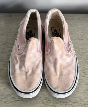 Vans Pink and Off White Checkered Slip-On Flats Size 7.5 thumbnail 1