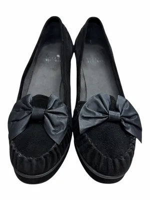Stuart Weitzman Black Suede Bow Loafer Pumps thumbnail 2