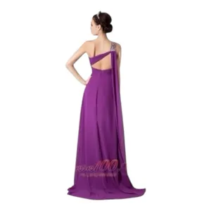 Prom Formal Dress Purple One Shoulder Long Embellished Beaded Cocktail Size S thumbnail 6
