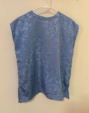Light Blue Floral Jacquard Women's Top thumbnail 1