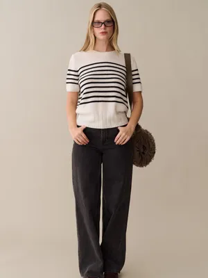 NWT Few Moda Arielle Cashmere Sweater size Small S CAARA Black Cream Stripe thumbnail 4