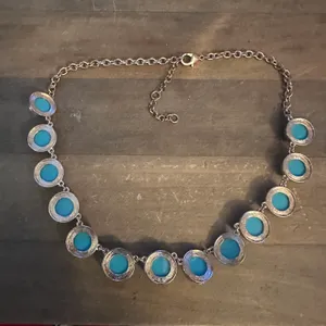 Gold tone turquoise link collar necklace thumbnail 3