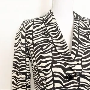 Calvin‎ Klein Blazer Size 4 Black Cream Zebra Animal Print Executive Sleek Retro thumbnail 2