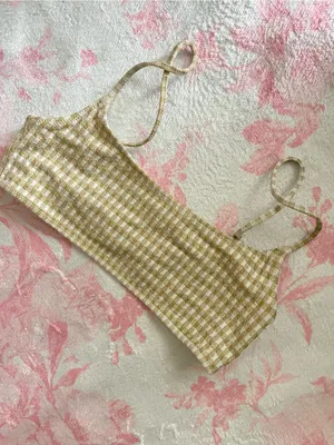 Triangl Mica Tan Cream Gingham Gold Metallic Sparkle Bikini Top Size Small thumbnail 2
