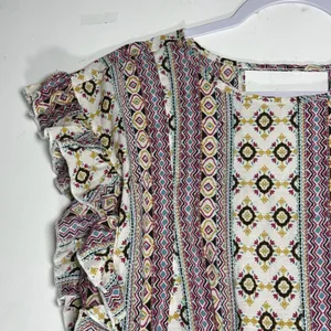 Easel Boho‎ Ruffle Sleeve Smocked Hem Geometric Tribal Print Blouse Small thumbnail 7