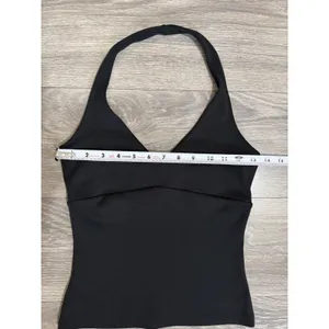 Y2K Bebe Womens Size M Black V-Neck Halter Top Slim Fit Open Back Made in USA thumbnail 6