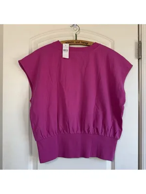 Ann Taylor Petite Shoulder Button Top Vibrant Pink Women's Large NWT thumbnail 3