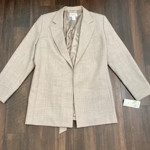 Pendleton Cityscape Wool Blazer Beige Tan Open Front Made in USA Size 14 NEW thumbnail 1