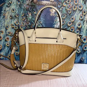 Dooney & Bourke Cream Leather and Tan Woven Structured 2 Way Satchel thumbnail 1