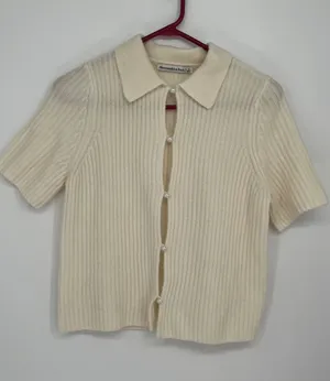 Abercrombie & Fitch Ribbed Pearl Button Crop Cardigan Women S Cream Soft Girl thumbnail 1
