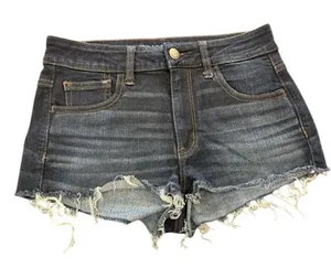 American Eagle Super‎ Stretch Dark Wash Frayed Raw Hem Denim Shorts Womens 6 thumbnail 1