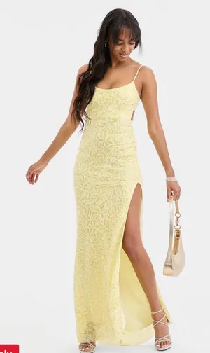Macy's Yellow beaded prom dress thumbnail 1