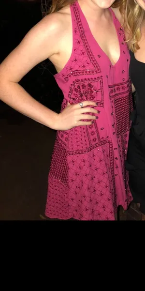 Free People mini swing dress pink and purple embroidered with beads thumbnail 1