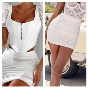 House of CB White Aubrey Ruched Mesh Mini Skirt Small thumbnail 2