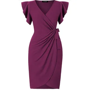 NEW Deep V Neck Sleeve Faux Wrap Formal Slit Pencil Dress 2X thumbnail 5
