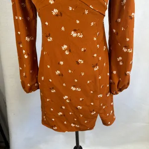 Abercrombie Fitch Rust Brown Floral‎ Sweetheart Neck Puff Sleeve MiniDress Small thumbnail 5