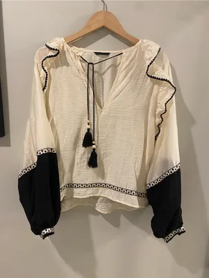 Zara - Boho Tassel Peasant Blouse - Size Medium thumbnail 2
